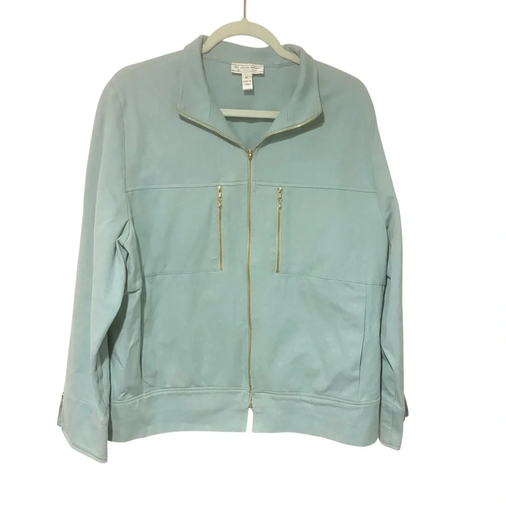 ST John Sport Size XL Marie Pastel Green Full-Zip Sleeve Jacket